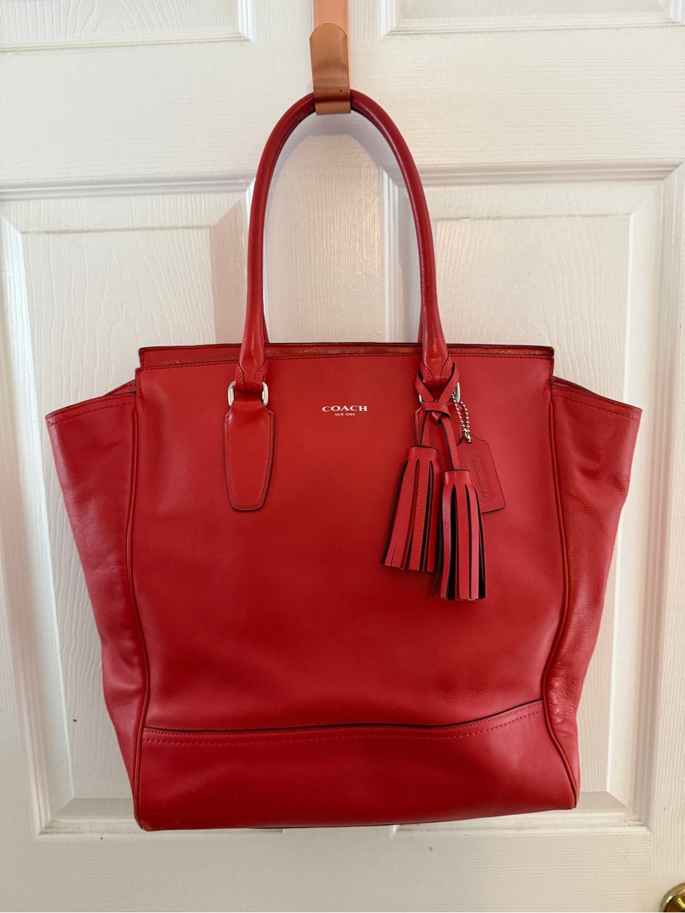 Coach Red Leather Tote with Tassel Charm